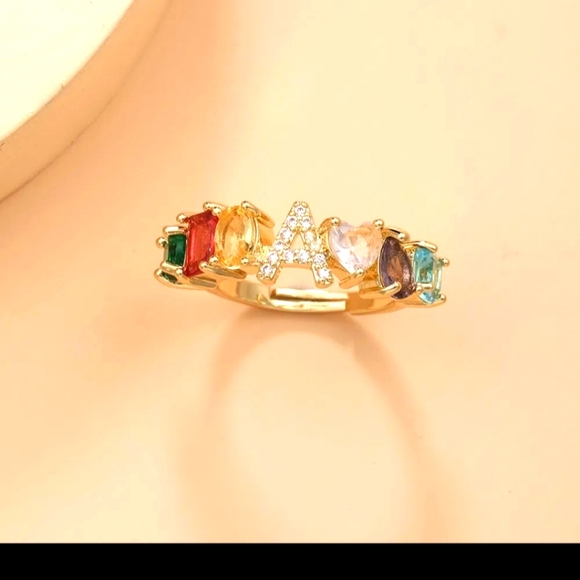 Colorful Zircon Letter Decor Ring - Picture 3 of 7